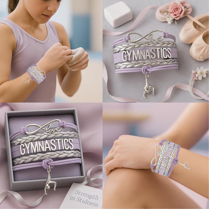 Infinity Collection Sportybella Gymnastics Bracelet, Silver and Purple Adjustable Infinity Love Charm Bracelet, Gymnastics Jewelry and Accessories, Gift for Teens, Gymnasts and Teams - Image 2